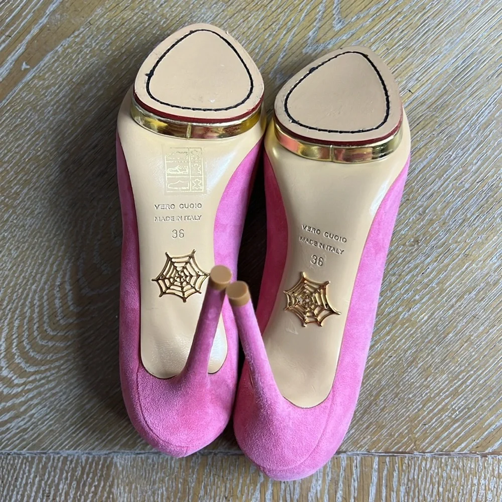 CHARLOTTE OLYMPIA Pink Suede Platform Dolly Heels 36